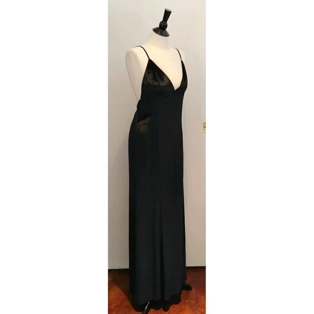 NWT Haute Hippie Black Velvet Maxi Evening Dress Spaghetti Straps Size 8 - Picture 10 of 13